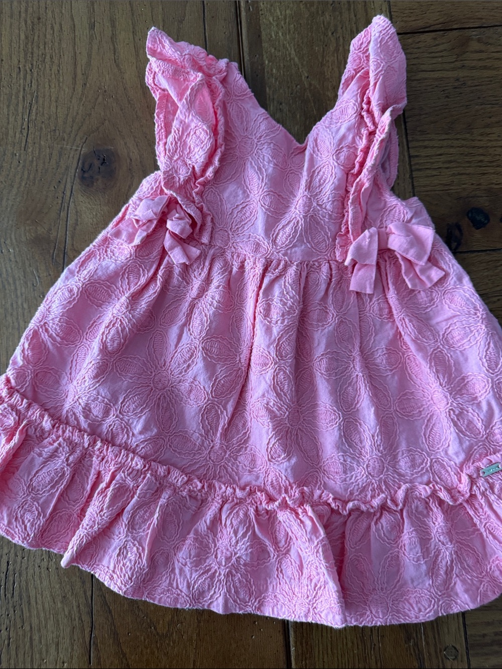 Mayoral Pink Floral Textured Ruffle Dress with Bows